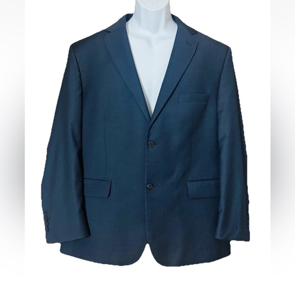 Jos. A. Bank Traveler Blazer Mens 44S Blue Gray Wool Tailored Fit Two-Button - Picture 12 of 12